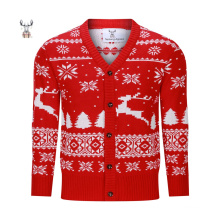 New Arrival High Quality Custom Jacquard Knit Long Christmas Wool Cardigan Men